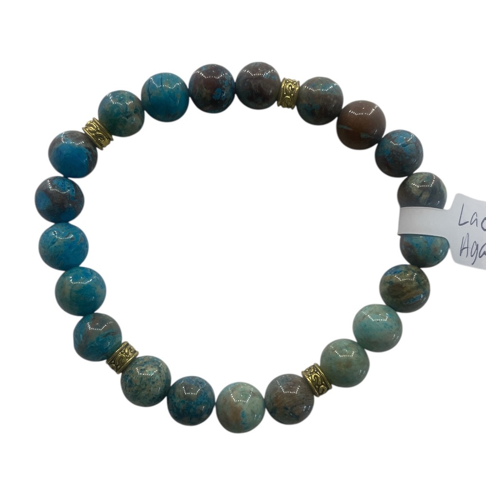 Multi-colored turquoise and brown lace agate gemstone bracelet